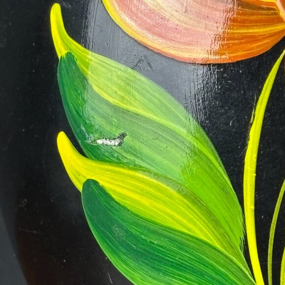 Vintage Khokhloma Trinket Box Hand Painted Folk Art Floral Wood Jewelry Box - Picture 9 of 10